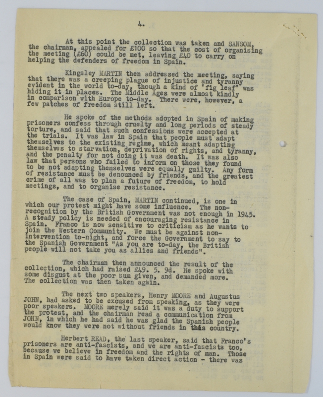 Special Branch report on protest meeting against Barcelona executions (1952) page 4