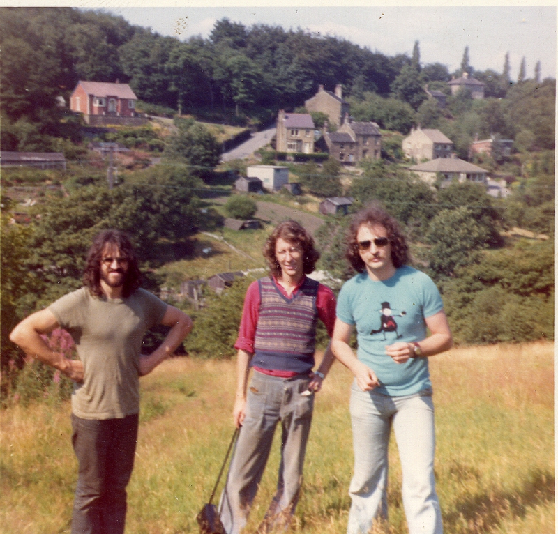 Graham Rua (Black Flag), Phil Ruff (Black Flag cartoonist) and Stuart Christie, Honley (Yorkshire) 1975