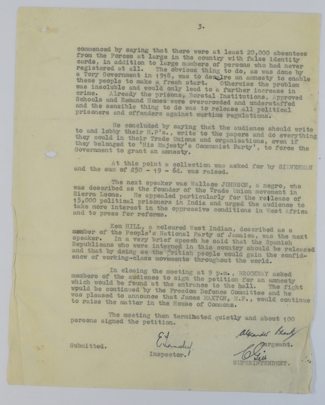 Special Branch report on meeting held by Freedom Defence Committee (1945) page 3
