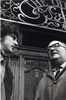 Stuart Christie and Albert Meltzer, outside the Queen's Head pub, Crouch End Broadway, 1968